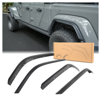 Front & Rear Fender Flares Compatible with 2020-2026 Jeep Wrangler Gladiator JT Sport & Willys - Black ABS Replacement Kit (4-Piece)