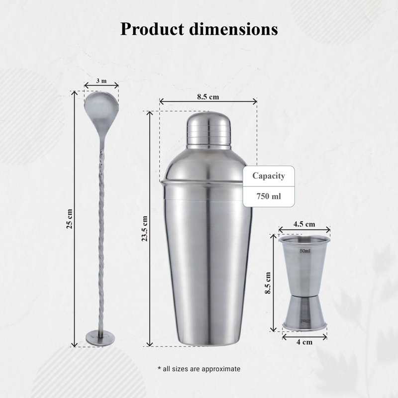 Buckingham 3 Pc Cocktail Shaker Set Stainless Steel Matt Finish