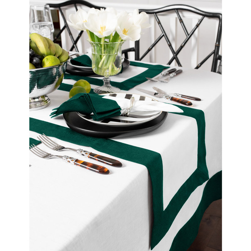 Contempo - 100% Pure Linen Table Runner, 120" x 14", Rainforest/White