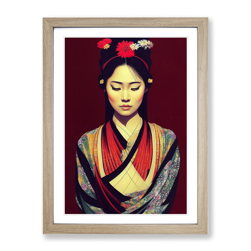 A Beautiful Geisha No.2 - Wall Art, 36cm H x 27cm W, Oak Framed Paper
