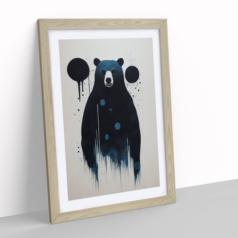 Bear Painting No.4 Abstract - Wall Art, Oak Framed Paper, White, 46cm H x 34cm W x 2cm D