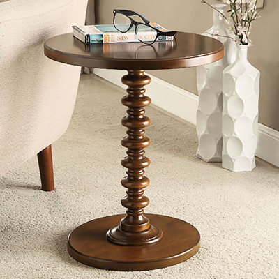 Table d'appoint de 22 po de hauteur avec finition en noyer, base piédestal ronde, piédestal à plateau lisse, fabrication en bois massif