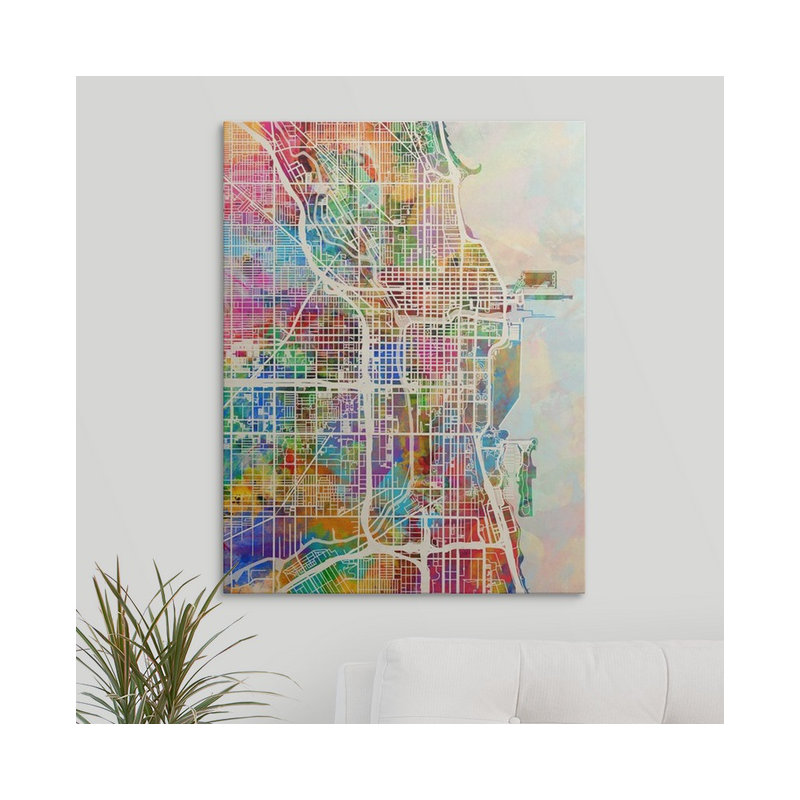 «Chicago City Street Map» par Francy, impression, H 48 po x l 36 po x P 1,5 po, Toile