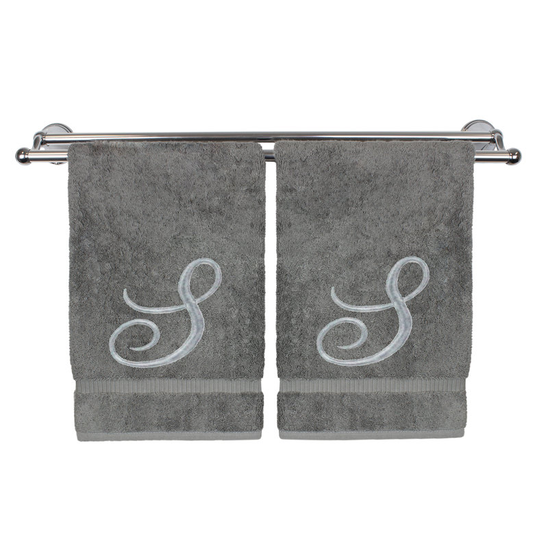 Ensemble de serviettes 2 pièces 100% coton monogramme, Marine / Argent, S