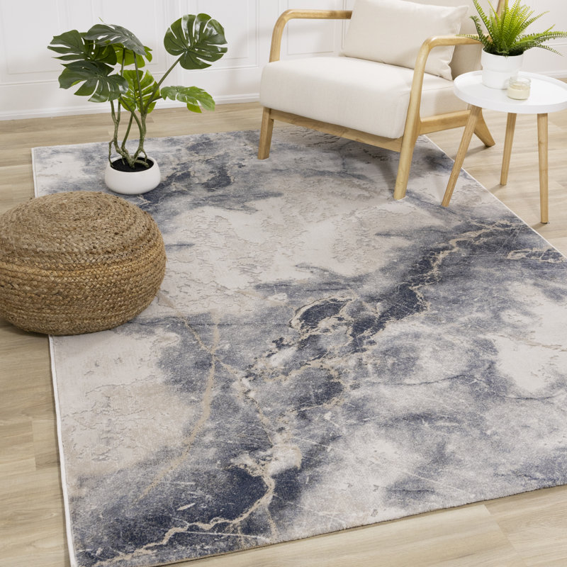 Tapis d'intérieur bleu, bleu, moderne et contemporain 5 pi x 8 pi (5 pi 3 po x 7 pi 7 po) Branch Branch
