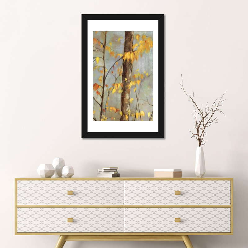 « golden branches ii », impression sur toile, Papier d'art encadré noir, Blanc, H 32 po x l 24 po x P 1 po