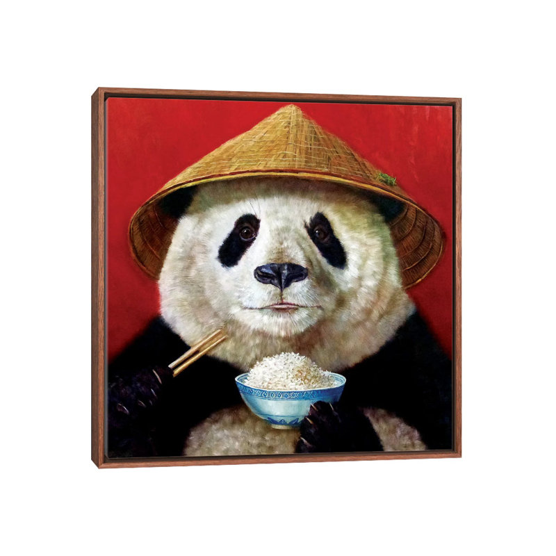 Panda, art encadré, H 26 po x l 26 po x P 1,5 po, Toile classique avec cadre brun