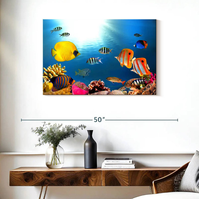 Brampt, poissons tropicaux et coraux, H 24 po x l 36 po
