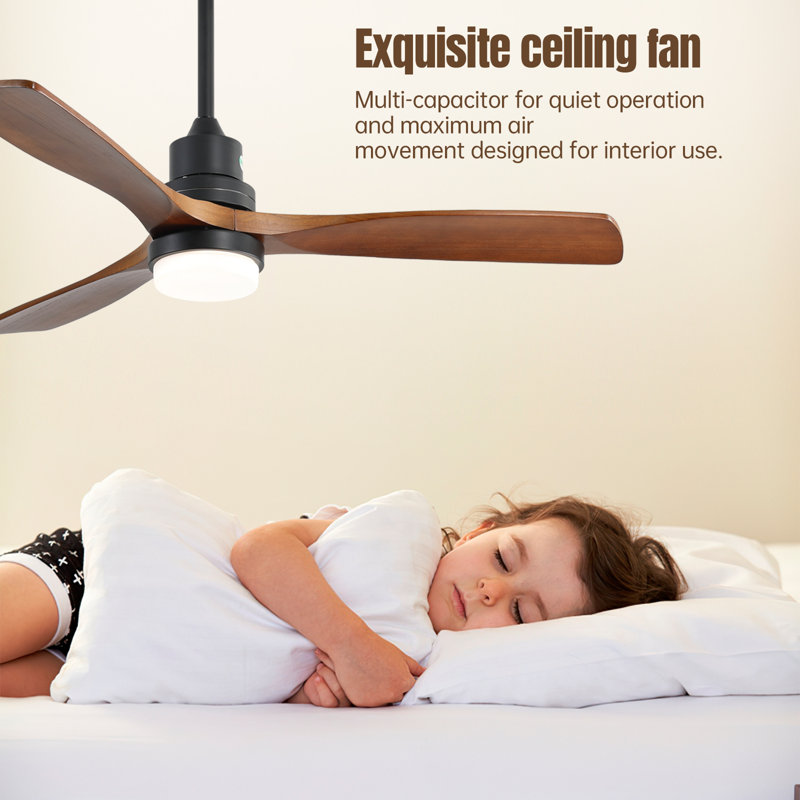 132CM Ceiling Fan with LED Light and Remote Control, Dark Brown Wood, Black
