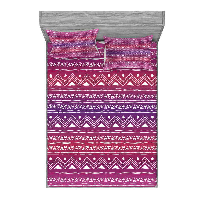 Microfiber Geometric Sheet Set, Queen Sheet Set with Fitted Sheet