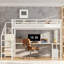 Grand lit mezzanine blanc à grain de bois avec escalier, rangement à DEL et à rangement intégré pour adolescents, décoration de chambre à coucher