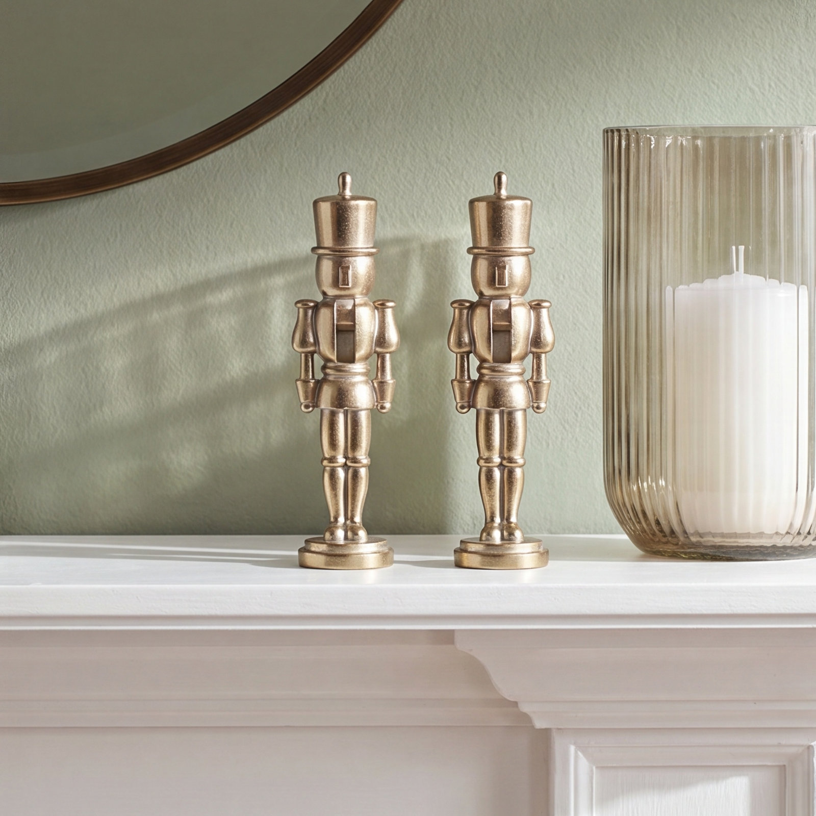2-Piece Metallic Nutcracker Figurine Set, 10" H x 2.5" W x 2.5" D, Gold
