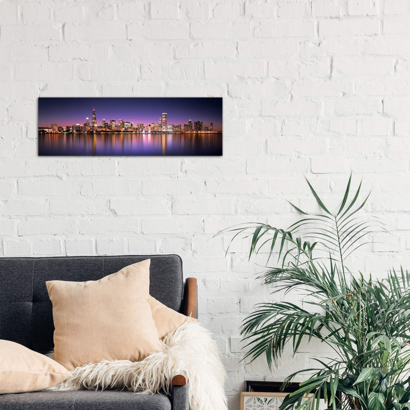 Reflection Of Skyscrapers In A Lake, Lake Michigan, Digital Composite, Chicago, Cook County, Illinois, Usa by Panoramic Images - Wrapped Canvas Panoramic Print
