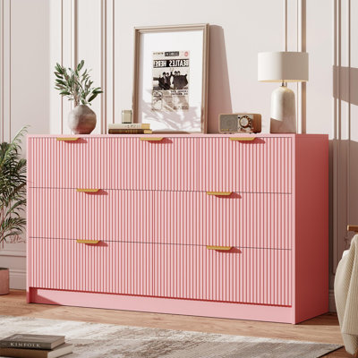 Commode 7 tiroirs pour chambre double à double commode cannelée avec poignées en métal doré