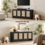 Meuble télé Boho avec 4 armoires de rangement en rotin, centre de divertissement télé pour téléviseur de 65 po ou moins-2121021217
