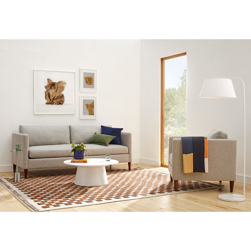 Clifford 87" Upholstered Custom Bench-Seat Sofa, Turbo Ash Basketweave