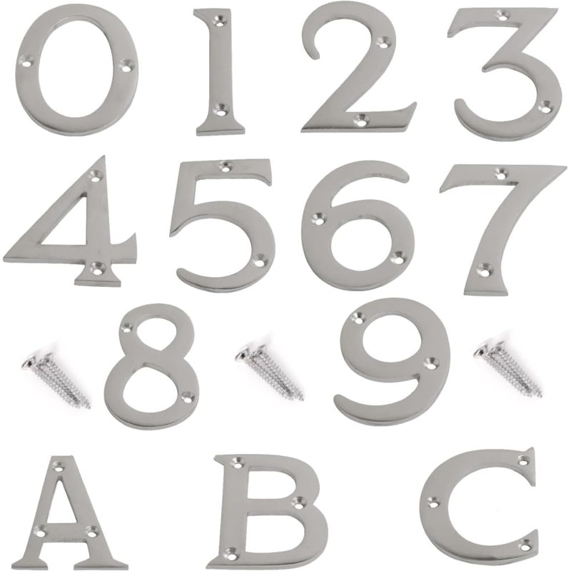 Satin Chrome Door Numbers 3inch 7.5cm H Brass House Letters And Numbers, 2