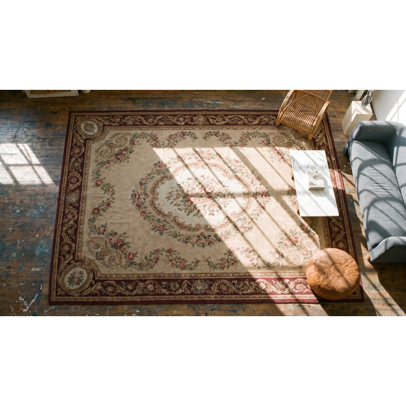 Mid 18th century Antique Floral Medallion Design Flat Woven French Aubusson Carpet