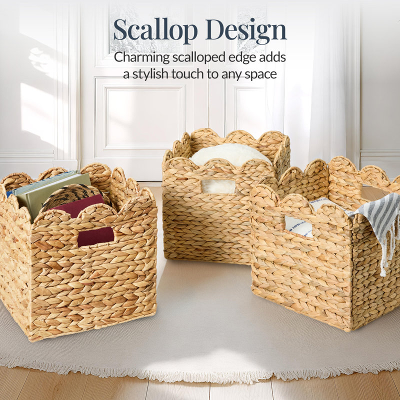  Scalloped 13 X 13In Hyacinth Storage Basket Set Of 5 - Natural, Natural, 13" H x 13" W x 13" D