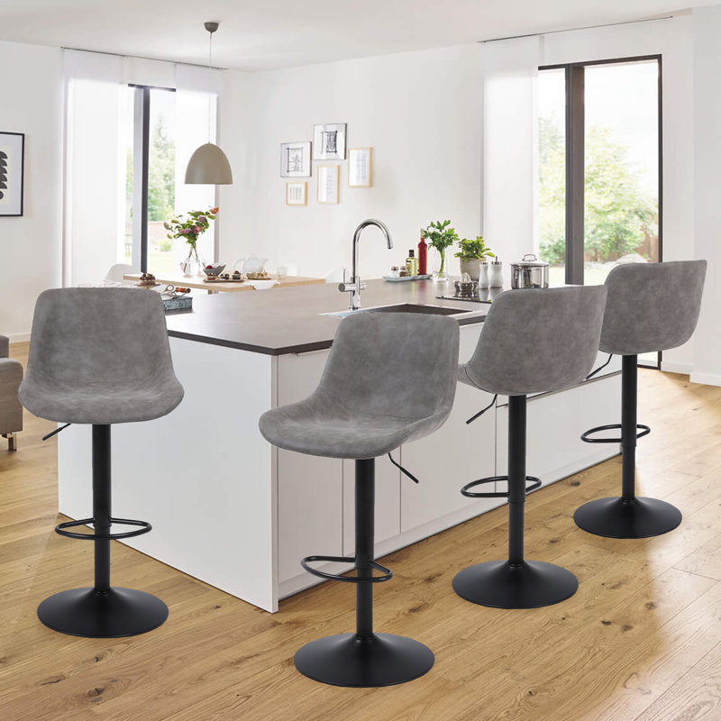 Swivel Upholstered Adjustable Height Counter Stool with Metal Frame, 4, Grey