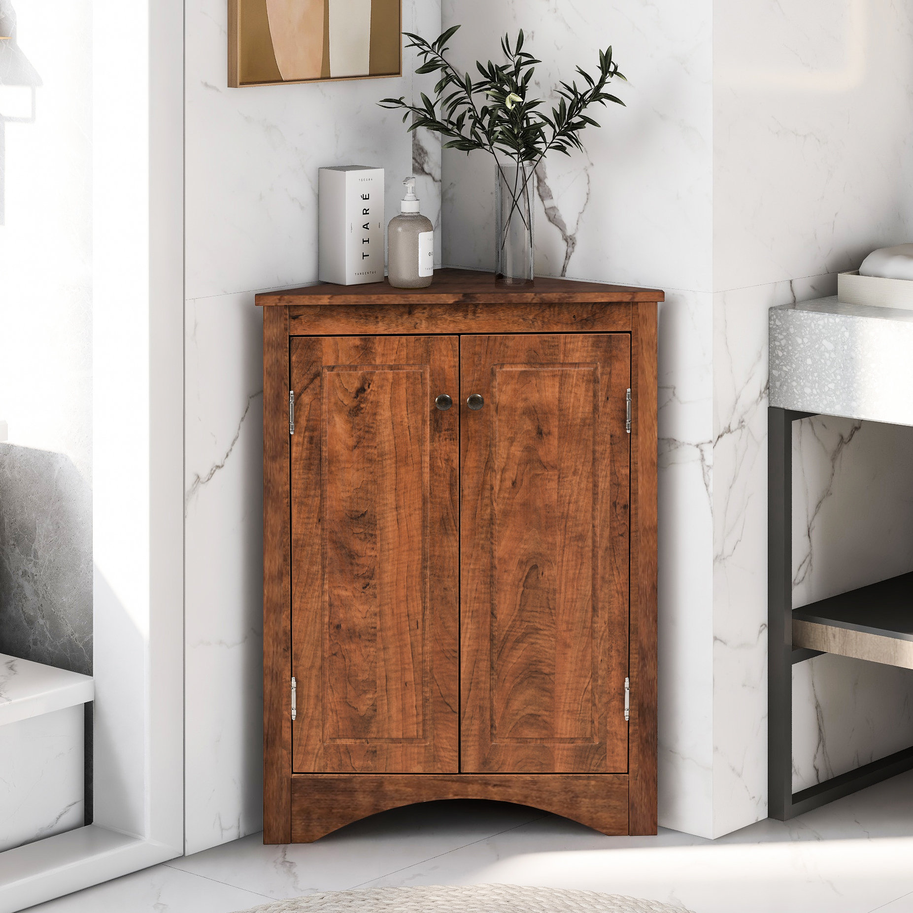 Latitude Run® Brown Triangle Storage Cabinet With Adjustable Shelves ...