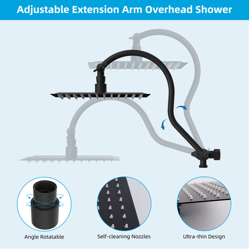 Large Matte Black Stainless Steel Dual Shower Head Combo