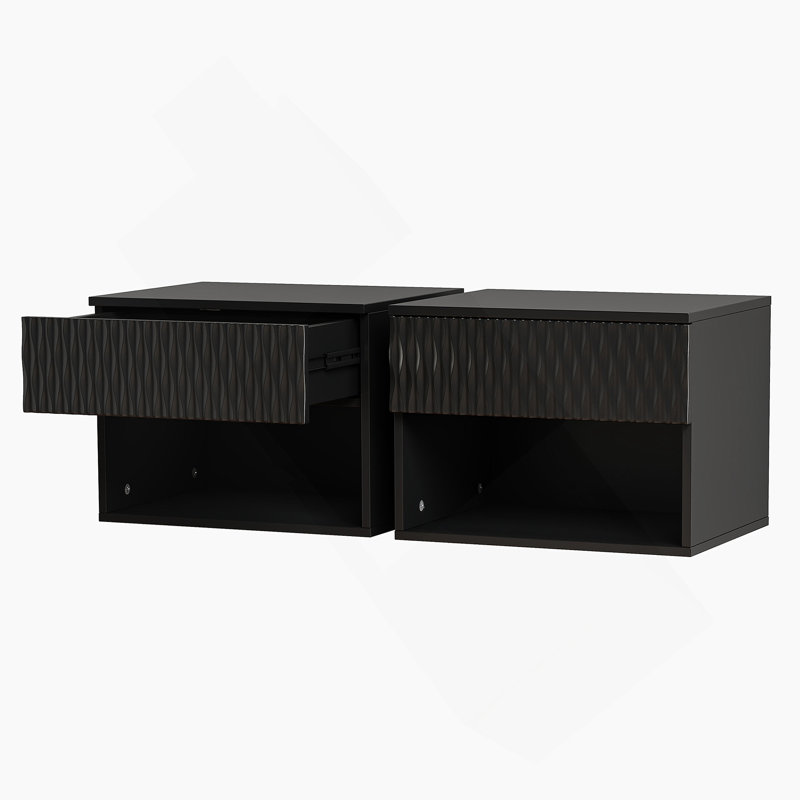 Ensemble de 2 tables de chevet avec tiroir, tablette de rangement ouverte pour chambre à coucher, Noir
