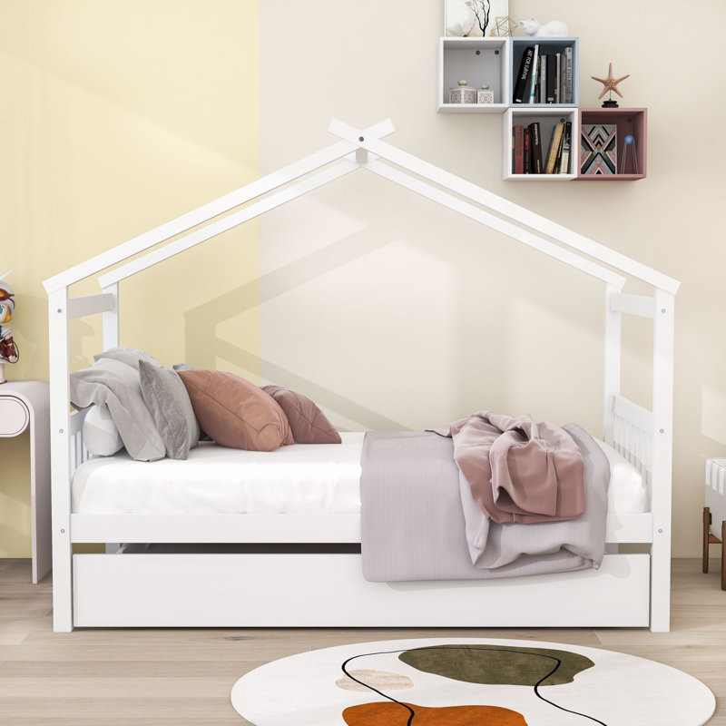 Agaro Twin House Beds Platform Bed with Trundle by  Isabelle & Max™, White