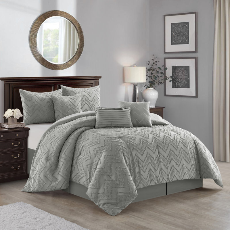 Farisa Microfiber 7 Piece Comforter Set, Gray, Queen Comforter + 6 Additional Pieces 