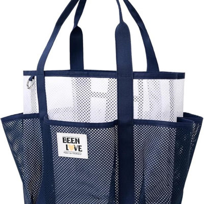 Paquet de 2, sac fourre-tout de plage en filet de polyester à l'épreuve du sable avec huit poches de rangement