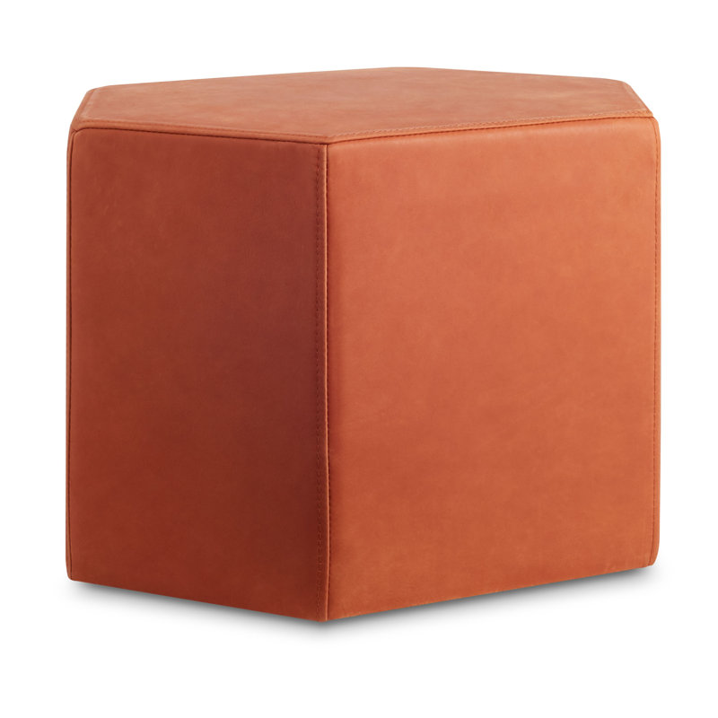 Hecks Upholstered Ottoman, Terracotta Genuine Leather