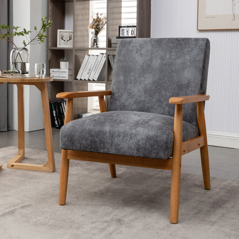 25.38'' Wide Wood Frame Armchair, Gris