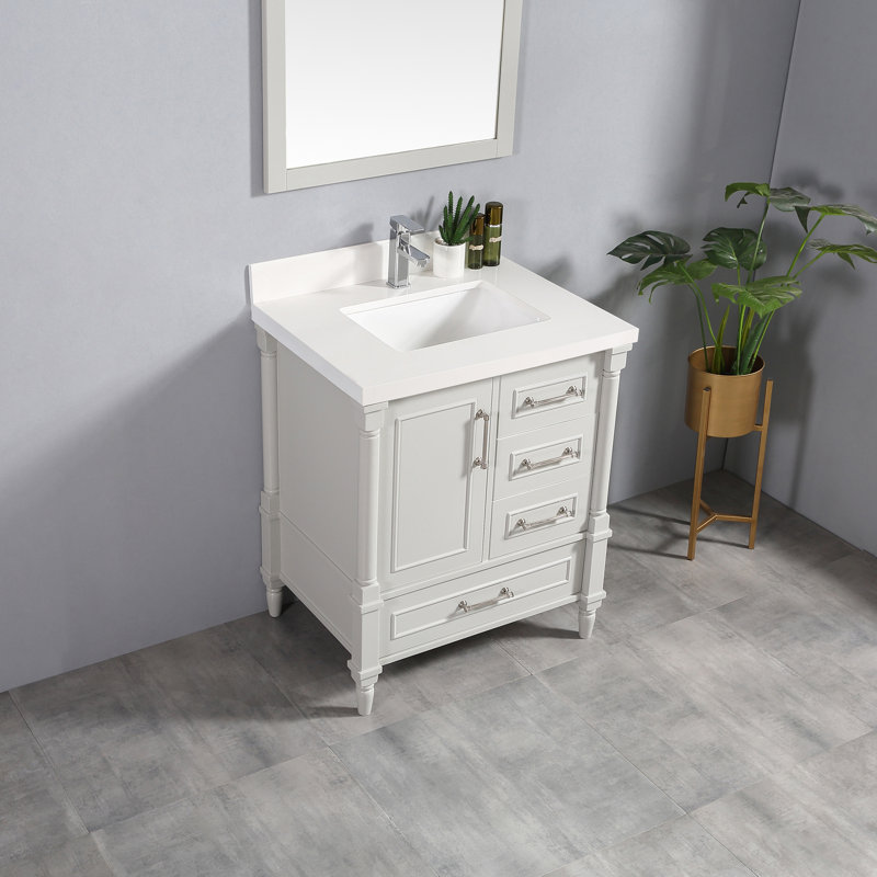 Ensemble de meuble-lavabo simple 30 po Muldoon, Blanc, Gris Coventry, Nickel brossé