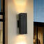 Applique murale d'extérieur, luminaires d'extérieur, appliques murales modernes Dusk to Dawn pour porte de garage de patio (noir, carré, avec capteur, 2PK)