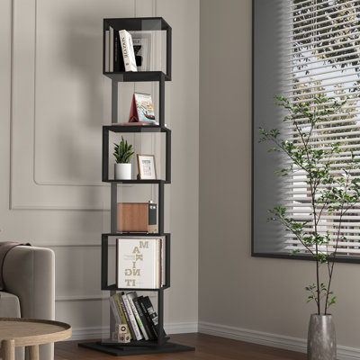 6-Tier Rotating Bookshelf, Floor Rack with Acrylic Plate and Anti-Toppling Base