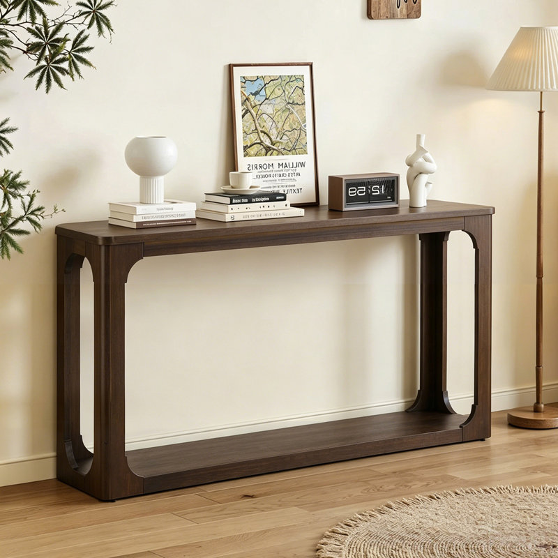 Transitional Console Table, Entryway Sofa Table With Bottom Shelf And Solid Wood Legs