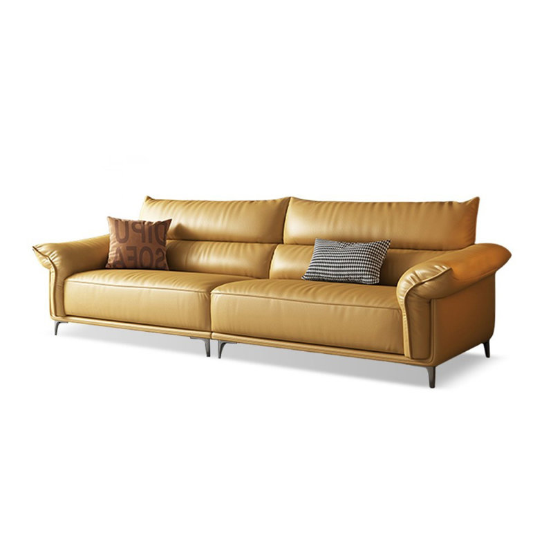 Canapé modulaire jaune en cuir véritable, Jaune, 37.4" H x 98.43" W x 39.37" D