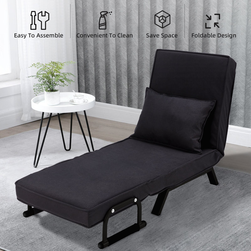 Convertible Sofa Bed Sleeper Chair, Single Person Chaise Lounge Couch W/ Pillow, Foldable Sofa Arm Chair W/ 6 Angles Adjustable Backrest, Folding Bed For Office Guest Room