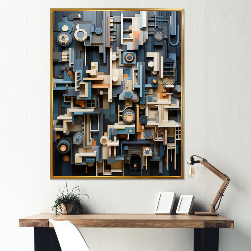 Abstrait taupe taupe sur toile, H 32 po x l 16 po x P 1 po, Cadre flottant doré