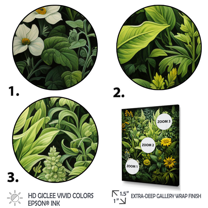 Cenaida " Herbs Collage Harmony ", 44" H x 34" W x 1.5" D, Black Floater Framed