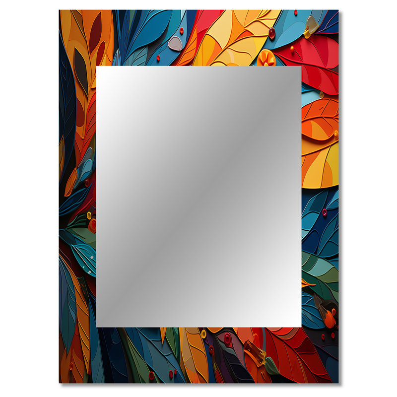Leaf Eye Symphony - miroir mural décoratif à feuilles, miroir traditionnel, art imprimé en métal, 40 po x 30 po