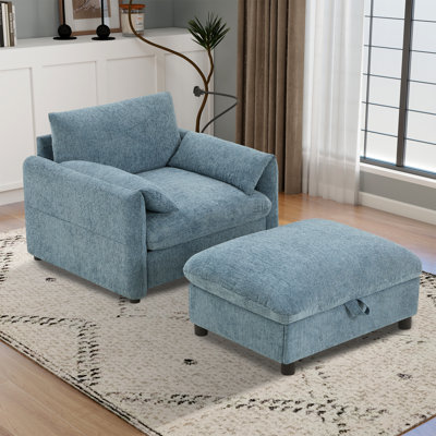 Chaise Lounge Chair Indoor With Storage Ottoman,Chenille Sofa With Usb Port,Cup Holders&Side Pockets