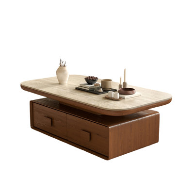 Rectangular stone slab storage coffee table