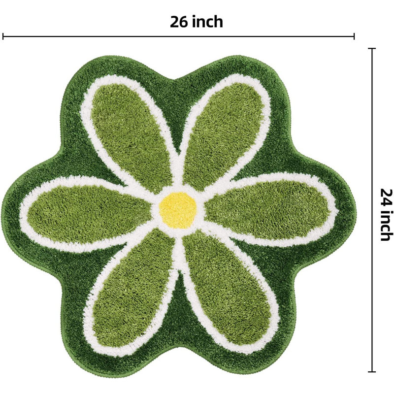  Green Flower Bath Mat For Bathroom Floor, Small Anti Slip Water Absorption Bath Rug,  Soft And Fluffy Bathroom Rug, Fun Decorative Machine Washable Bathtub Mat