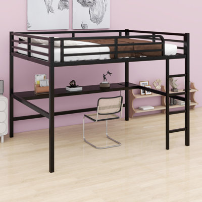 Metal Loft Bed With Power Outlet And LED Lighted, Space-Saving