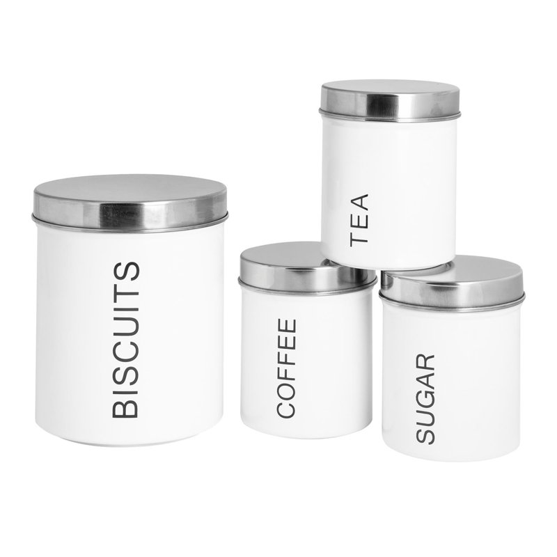 Harbour Housewares - 4 Piece Round Metal Kitchen Canisters Set, 29cm H x 22.5cm W x 22.5cm D