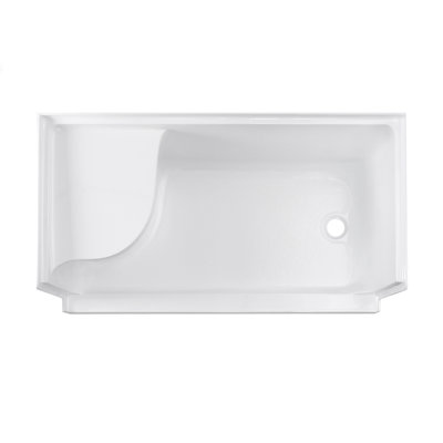 Aquatique 60" x 32" Single Threshold Shower Base With Right Hand Drain and Integral Left Hand Seat 