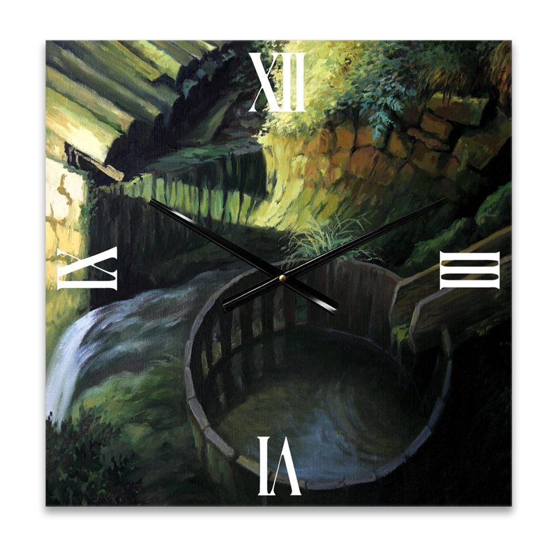 Vieux paysage de moulin à eau avec horloge murale, Grand