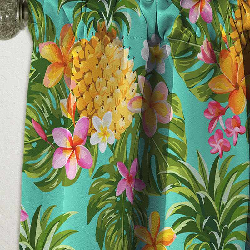 Pinapples and Tropical Flowers - Floral Tropical Blackout Curtain Single Panel, 52" W x 84" L