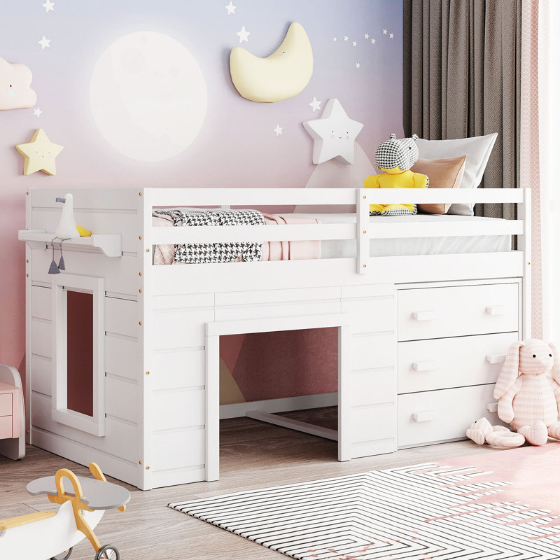 Lit mezzanine avec armoire et tablette, Blanc